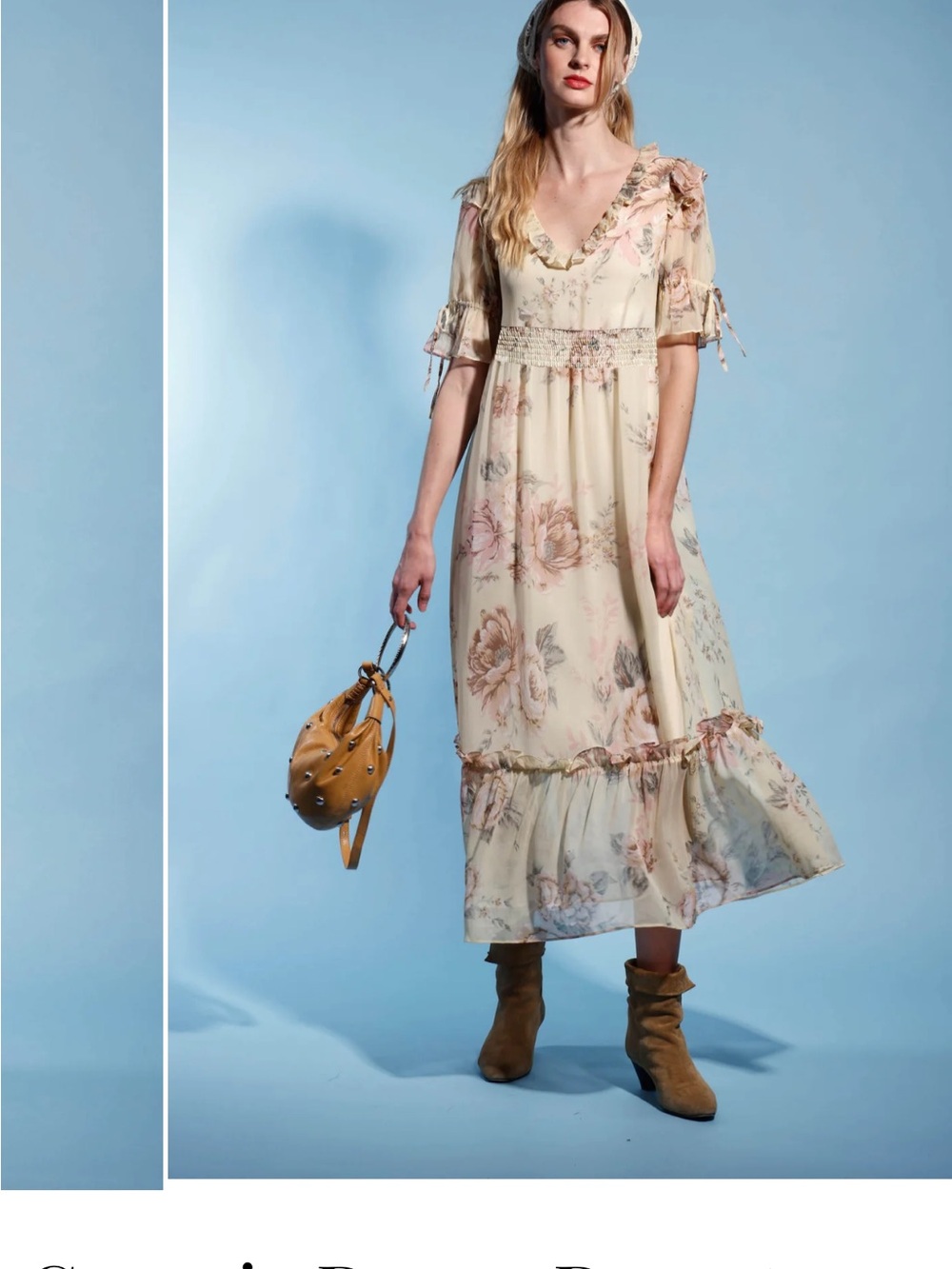 Floral Cream Ruffle Midi Dress - Walter Baker NWT